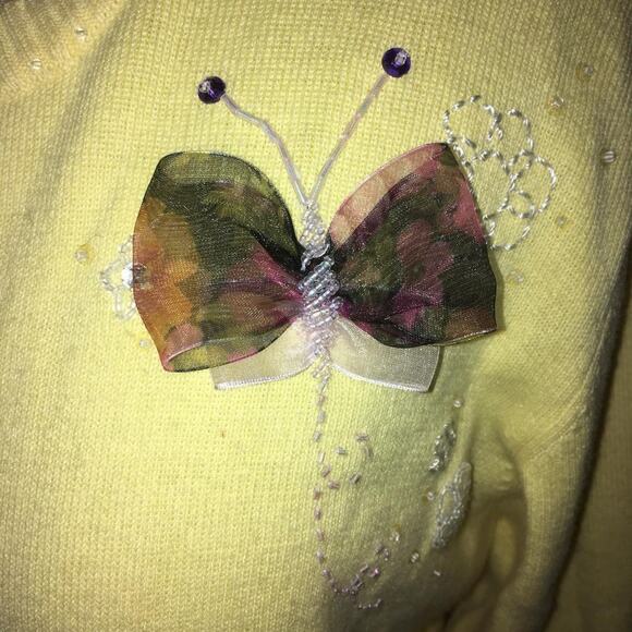 Berek Yellow Butterfly Ribbon & Bead Embellished Cardigan Sweater XL - Picture 11 of 12